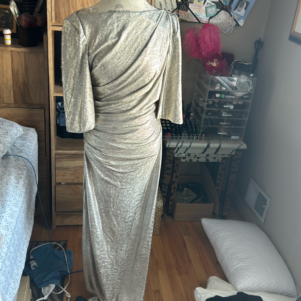 Eliza J Metallic Gold Draped Evening Gown